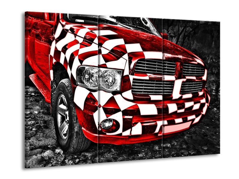 Glasschilderij Auto, Dodge | Rood, Zwart | 60x90cm 3Luik