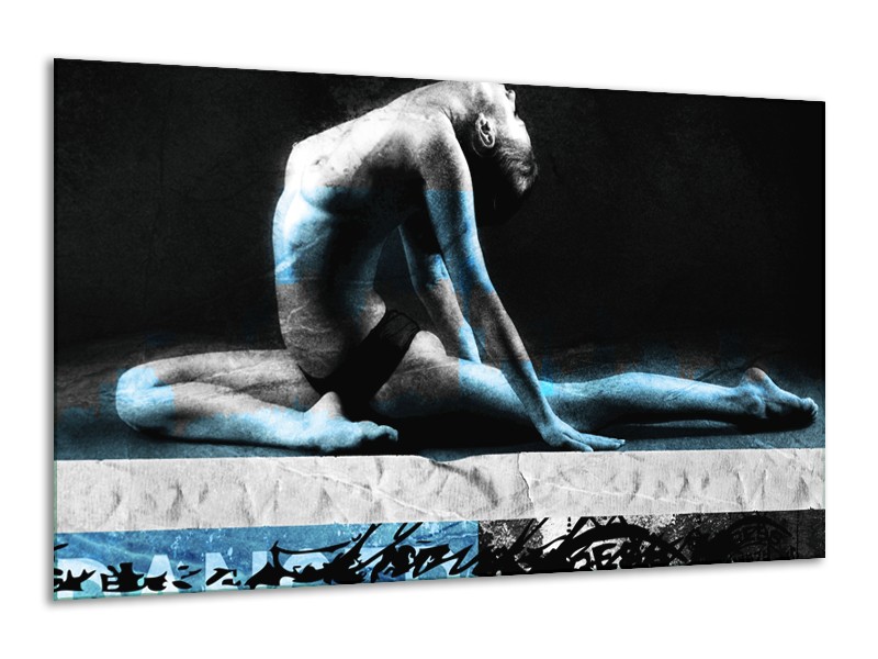 Glasschilderij Vrouw, Kunst | Zwart,Blauw, Grijs | 120x70cm 1Luik