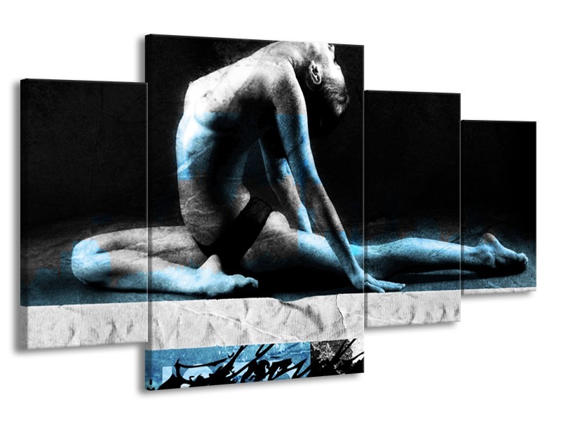 Glasschilderij Vrouw, Kunst | Zwart,Blauw, Grijs | 160x90cm 4Luik