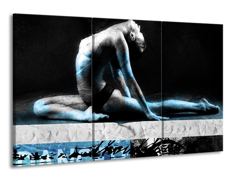 Canvas Schilderij Vrouw, Kunst | Zwart, Blauw, Grijs | 165x100cm 3Luik