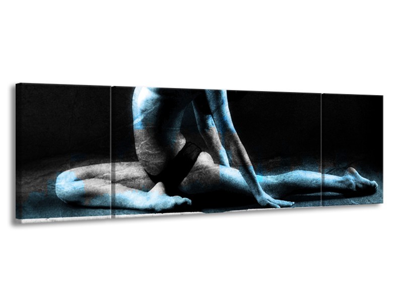 Glasschilderij Vrouw, Kunst | Zwart,Blauw, Grijs | 170x50cm 3Luik