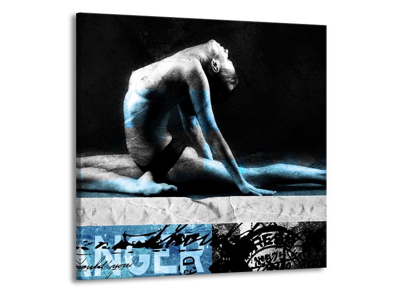 Canvas Schilderij Vrouw, Kunst | Zwart, Blauw, Grijs | 70x70cm 1Luik