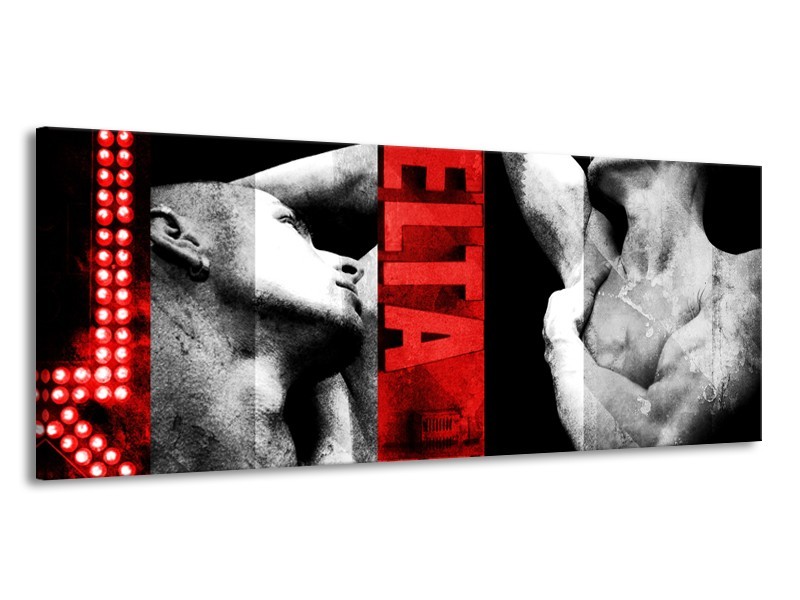 Canvas Schilderij Man, Kunst | Rood, Zwart, Grijs | 145x58cm 1Luik