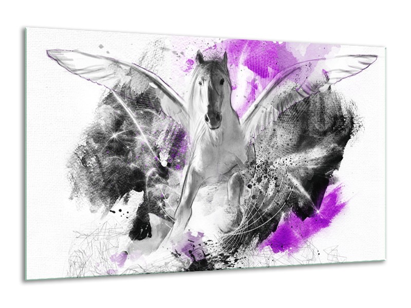 Glasschilderij Paard, Abstract | Paars, Grijs, Wit | 120x70cm 1Luik