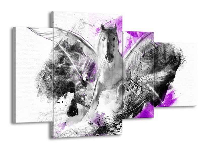 Canvas Schilderij Paard, Abstract | Paars, Grijs, Wit | 120x75cm 4Luik