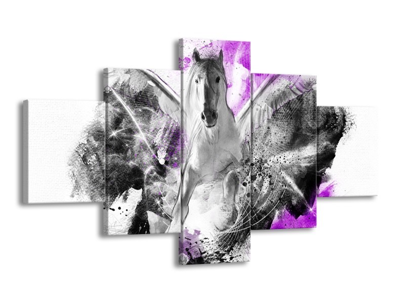 Glasschilderij Paard, Abstract | Paars, Grijs, Wit | 125x70cm 5Luik