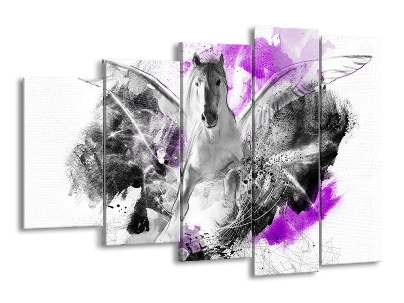 Glasschilderij Paard, Abstract | Paars, Grijs, Wit | 150x100cm 5Luik