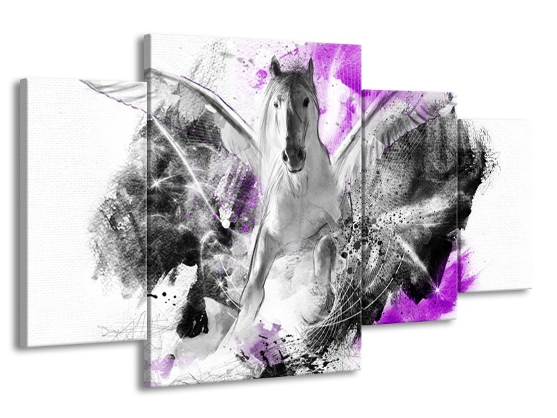 Glasschilderij Paard, Abstract | Paars, Grijs, Wit | 160x90cm 4Luik