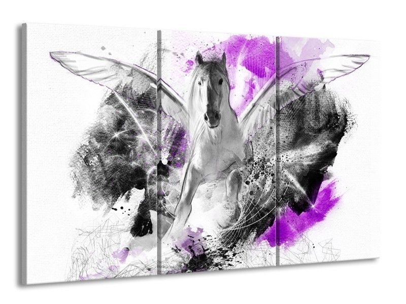 Canvas Schilderij Paard, Abstract | Paars, Grijs, Wit | 165x100cm 3Luik
