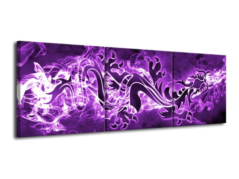 Canvas Schilderij Abstract | Paars, Wit | 120x40cm 3Luik