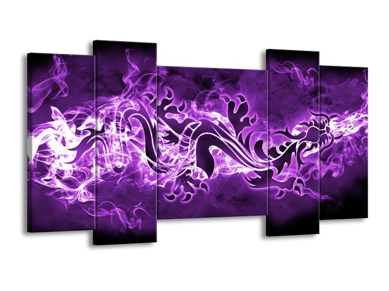 Canvas Schilderij Abstract | Paars, Wit | 120x65cm 5Luik