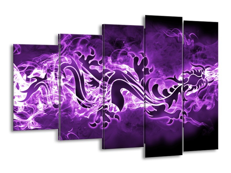 Canvas Schilderij Abstract | Paars, Wit | 150x100cm 5Luik