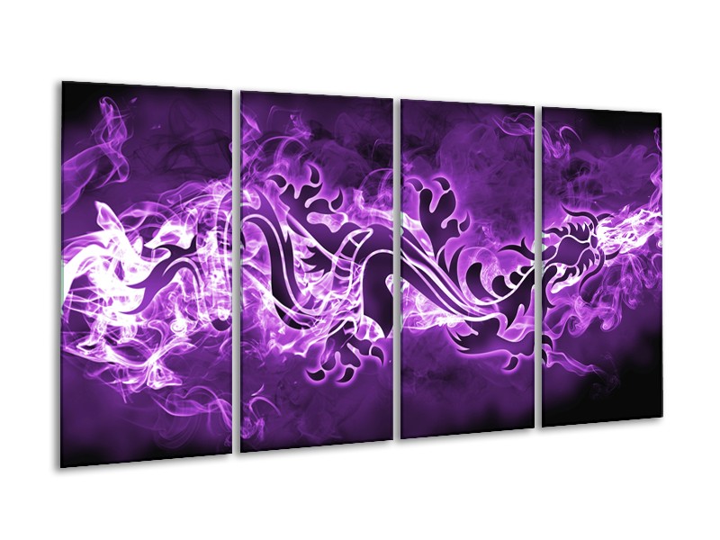 Canvas Schilderij Abstract | Paars, Wit | 160x80cm 4Luik