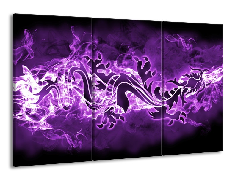 Canvas Schilderij Abstract | Paars, Wit | 165x100cm 3Luik