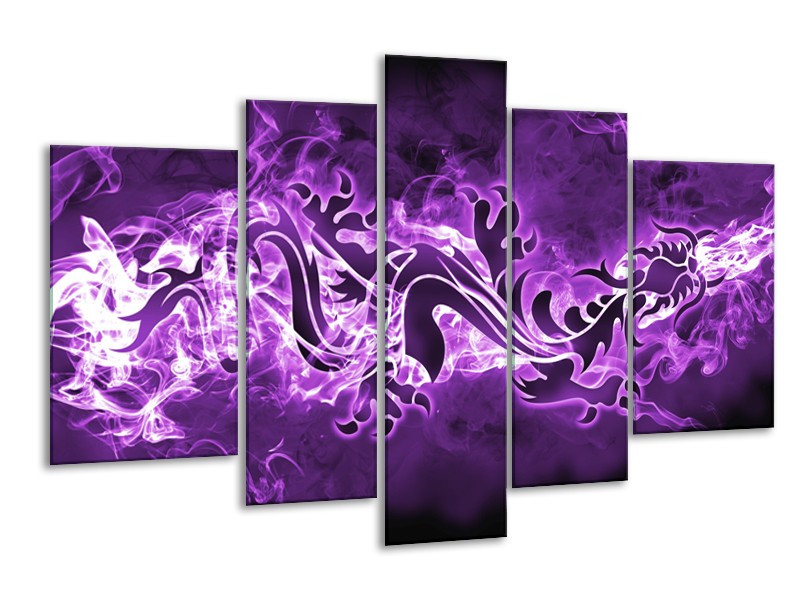 Canvas Schilderij Abstract | Paars, Wit | 170x100cm 5Luik