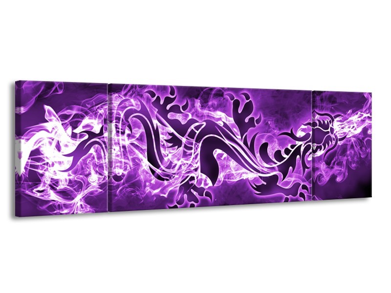 Canvas Schilderij Abstract | Paars, Wit | 170x50cm 3Luik