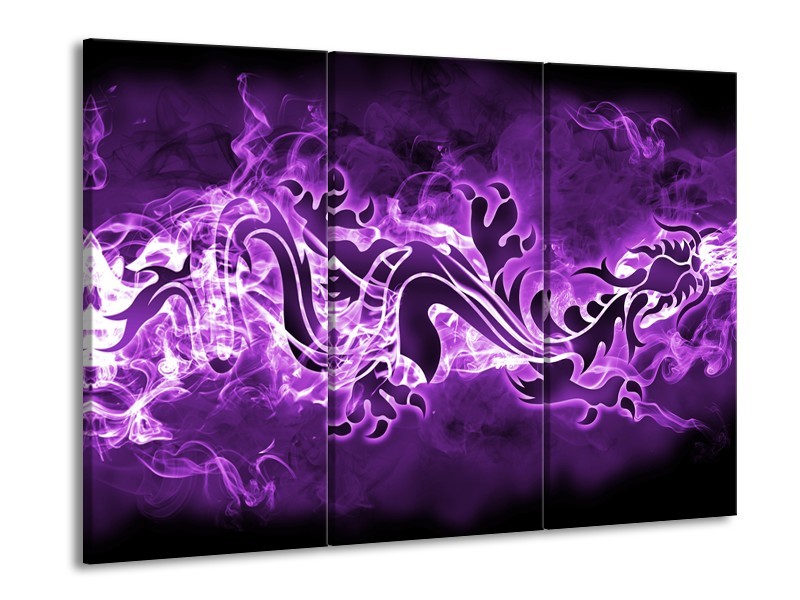 Canvas Schilderij Abstract | Paars, Wit | 60x90cm 3Luik