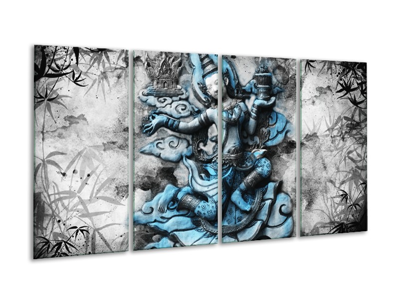 Glasschilderij Boeddha, Beeld | Blauw, Grijs, Zwart | 160x80cm 4Luik