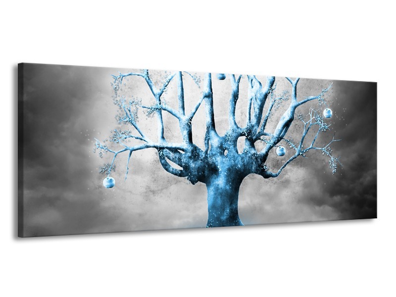 Glasschilderij Boom, Abstract | Blauw, Grijs, Wit | 145x58cm 1Luik