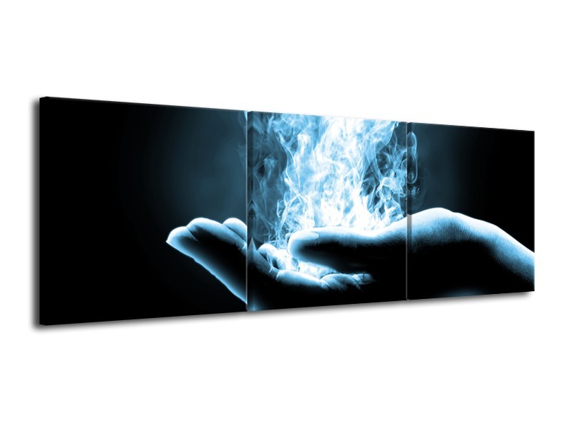 Glasschilderij Hand, Abstract | Blauw, Grijs, Zwart | 120x40cm 3Luik