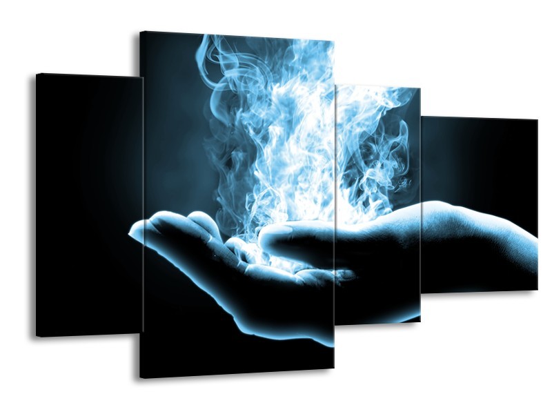 Canvas Schilderij Hand, Abstract | Blauw, Grijs, Zwart | 120x75cm 4Luik