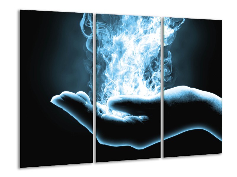 Canvas Schilderij Hand, Abstract | Blauw, Grijs, Zwart | 120x80cm 3Luik