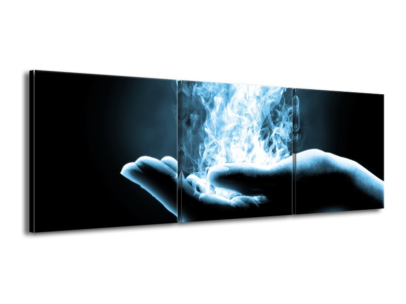 Canvas Schilderij Hand, Abstract | Blauw, Grijs, Zwart | 150x50cm 3Luik