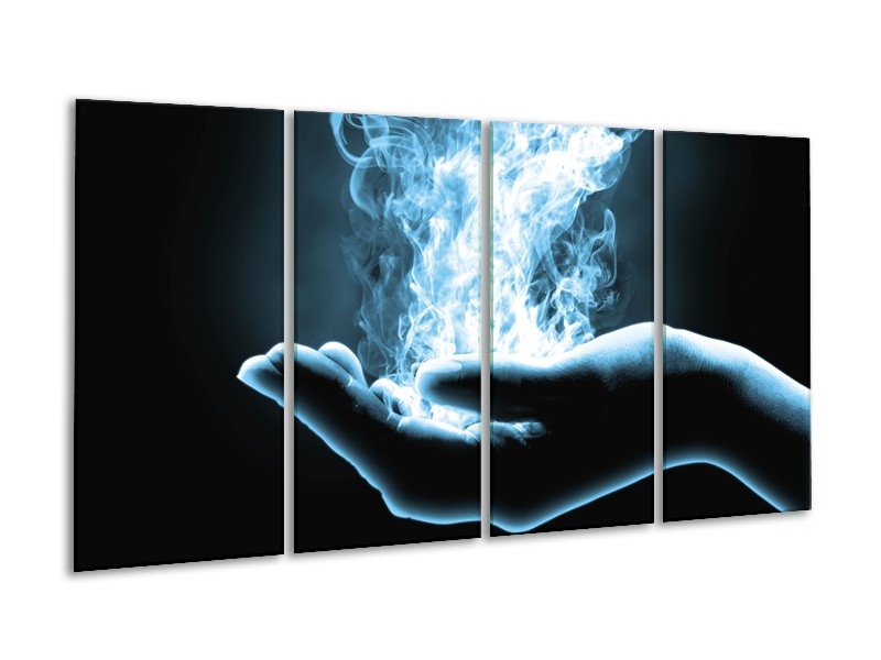 Glasschilderij Hand, Abstract | Blauw, Grijs, Zwart | 160x80cm 4Luik