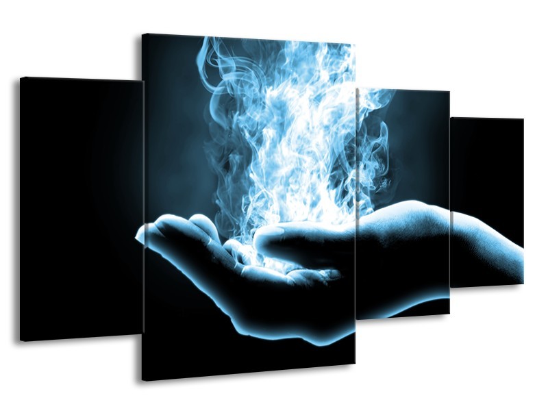 Canvas Schilderij Hand, Abstract | Blauw, Grijs, Zwart | 160x90cm 4Luik