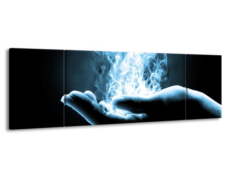 Glasschilderij Hand, Abstract | Blauw, Grijs, Zwart | 170x50cm 3Luik