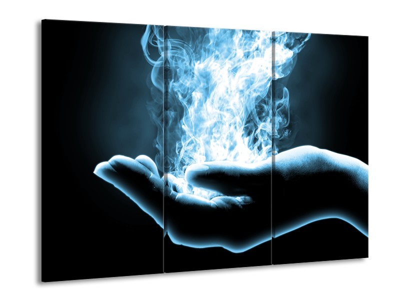 Canvas Schilderij Hand, Abstract | Blauw, Grijs, Zwart | 60x90cm 3Luik