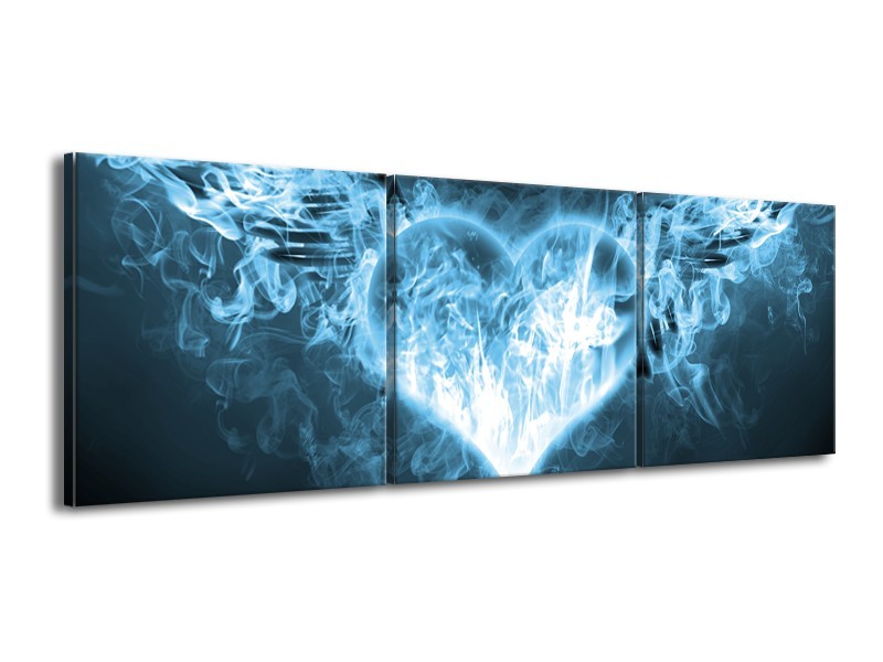 Glasschilderij Hart, Vuur | Blauw, Wit | 150x50cm 3Luik