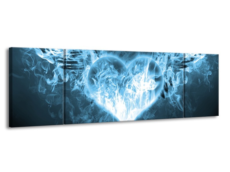 Glasschilderij Hart, Vuur | Blauw, Wit | 170x50cm 3Luik