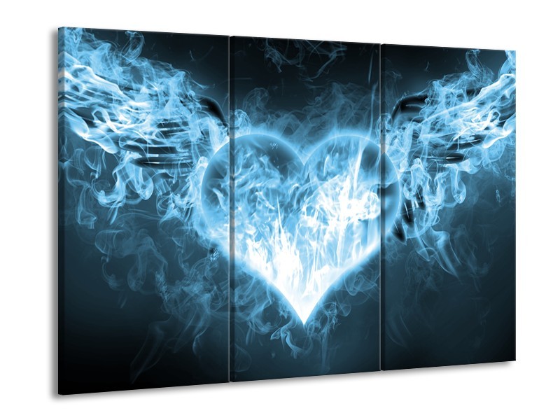 Glasschilderij Hart, Vuur | Blauw, Wit | 60x90cm 3Luik