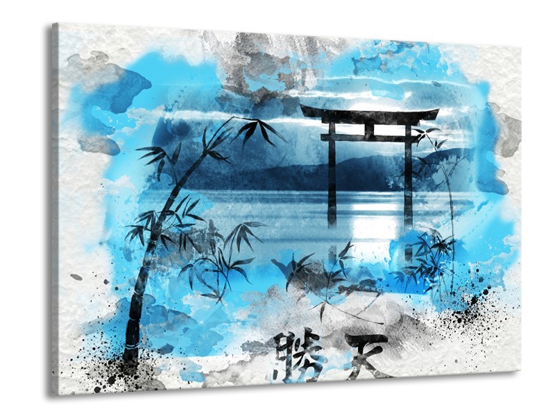 Canvas Schilderij Chinese Poort | Blauw, Grijs, Zwart | 100x70cm 1Luik