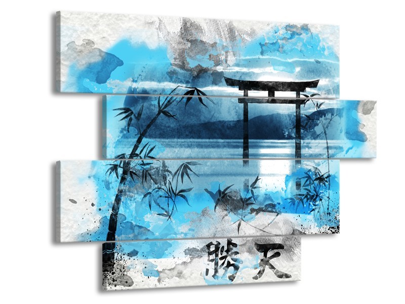 Canvas Schilderij Chinese Poort | Blauw, Grijs, Zwart | 115x85cm 4Luik