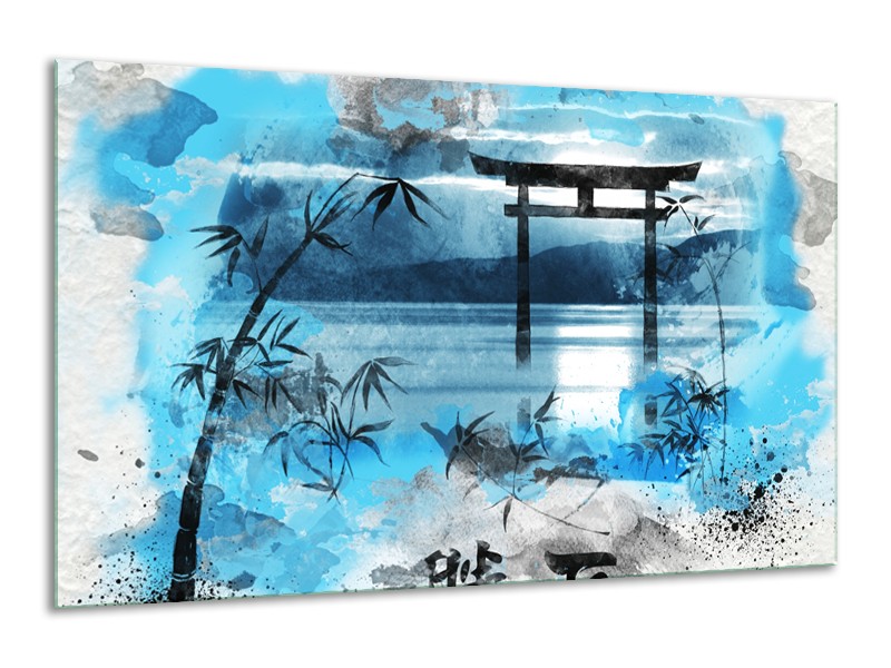 Glasschilderij Chinese Poort | Blauw, Grijs, Zwart | 120x70cm 1Luik