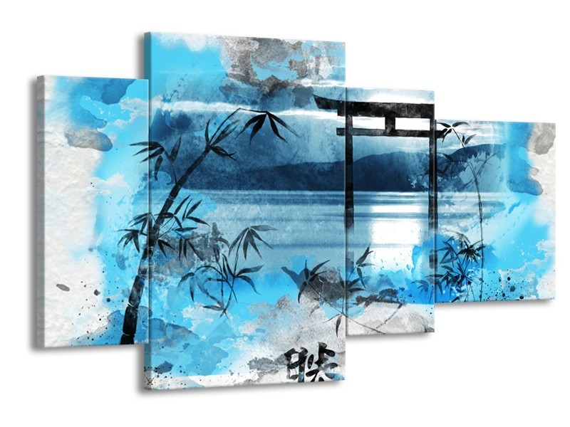 Glasschilderij Chinese Poort | Blauw, Grijs, Zwart | 120x75cm 4Luik