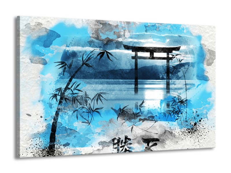 Glasschilderij Chinese Poort | Blauw, Grijs, Zwart | 140x90cm 1Luik