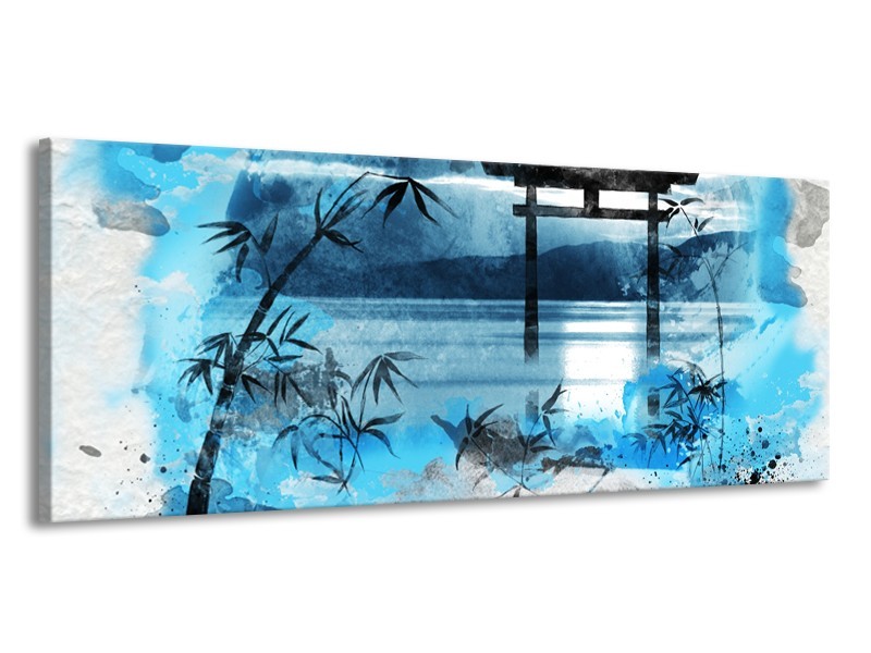 Glasschilderij Chinese Poort | Blauw, Grijs, Zwart | 145x58cm 1Luik