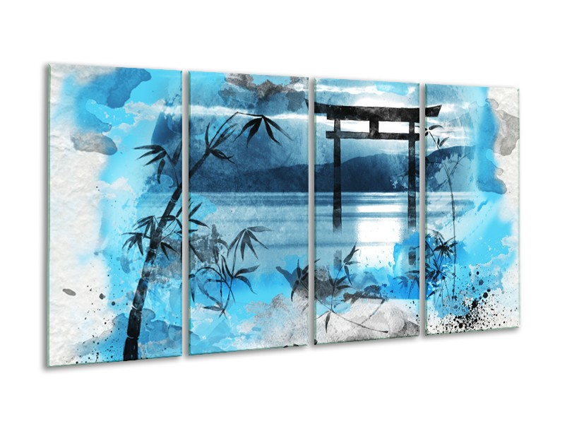 Canvas Schilderij Chinese Poort | Blauw, Grijs, Zwart | 160x80cm 4Luik