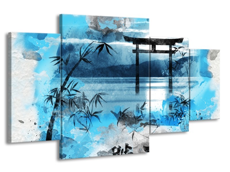 Canvas Schilderij Chinese Poort | Blauw, Grijs, Zwart | 160x90cm 4Luik