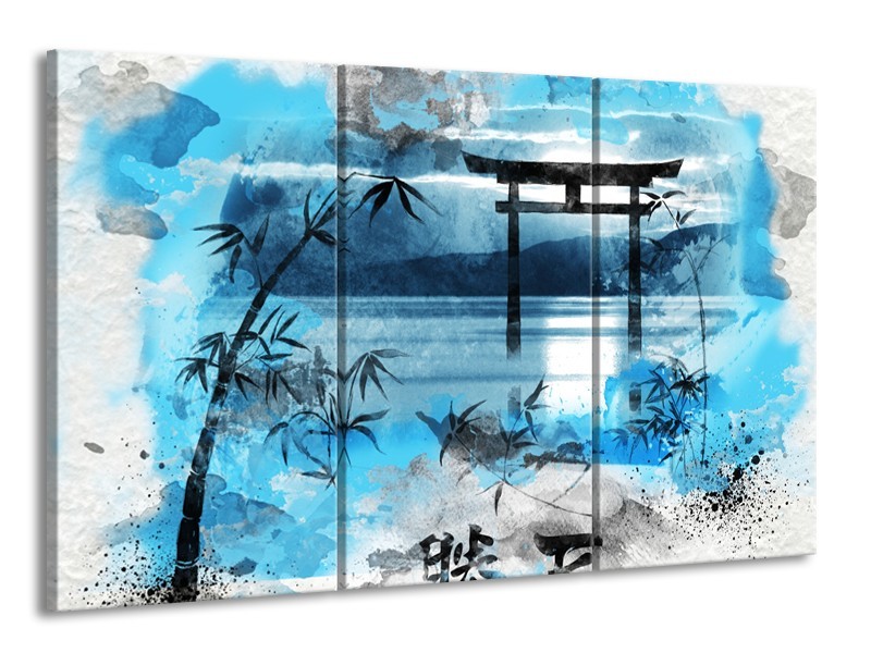 Glasschilderij Chinese Poort | Blauw, Grijs, Zwart | 165x100cm 3Luik