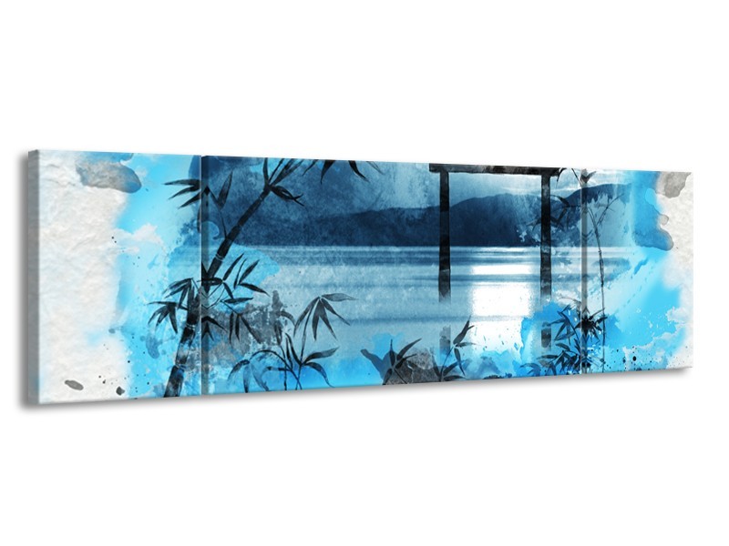 Glasschilderij Chinese Poort | Blauw, Grijs, Zwart | 170x50cm 3Luik