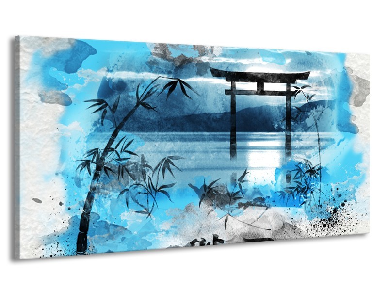 Canvas Schilderij Chinese Poort | Blauw, Grijs, Zwart | 170x90cm 1Luik