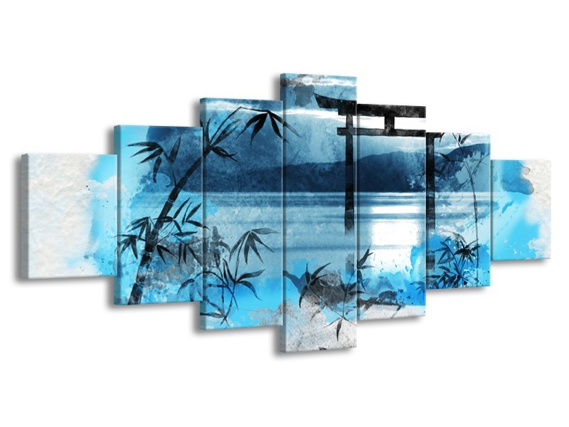 Canvas Schilderij Chinese Poort | Blauw, Grijs, Zwart | 210x100cm 7Luik