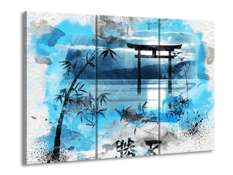 Glasschilderij Chinese Poort | Blauw, Grijs, Zwart | 60x90cm 3Luik