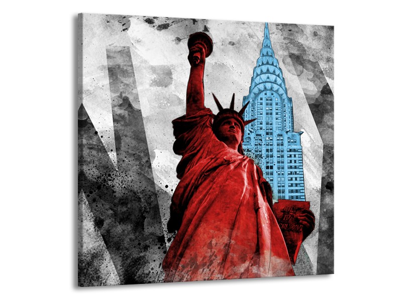 Canvas Schilderij New York, Vrijheidsbeeld | Rood, Grijs, Blauw | 50x50cm 1Luik