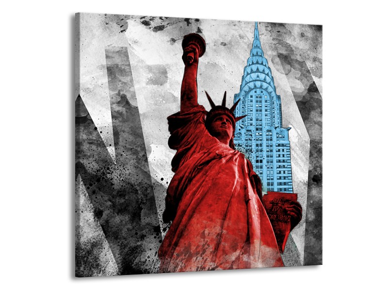 Canvas Schilderij New York, Vrijheidsbeeld | Rood, Grijs, Blauw | 70x70cm 1Luik