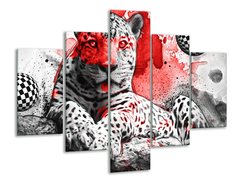 Glasschilderij Wilde Dieren | Rood, Grijs, Wit | 100x70cm 5Luik